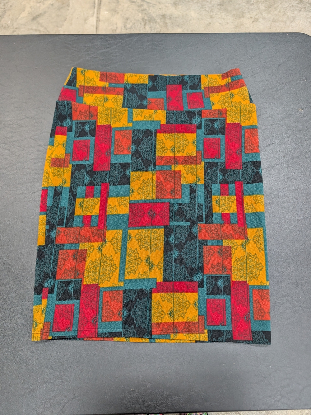 LuLaRoe Yellow Red Teal Black Geometric Pencil Skirt